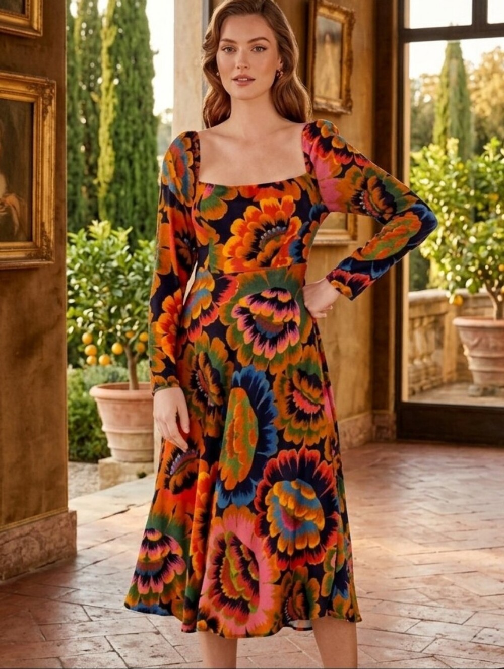 FARM RIO Colorful Flowers Midi Dress
